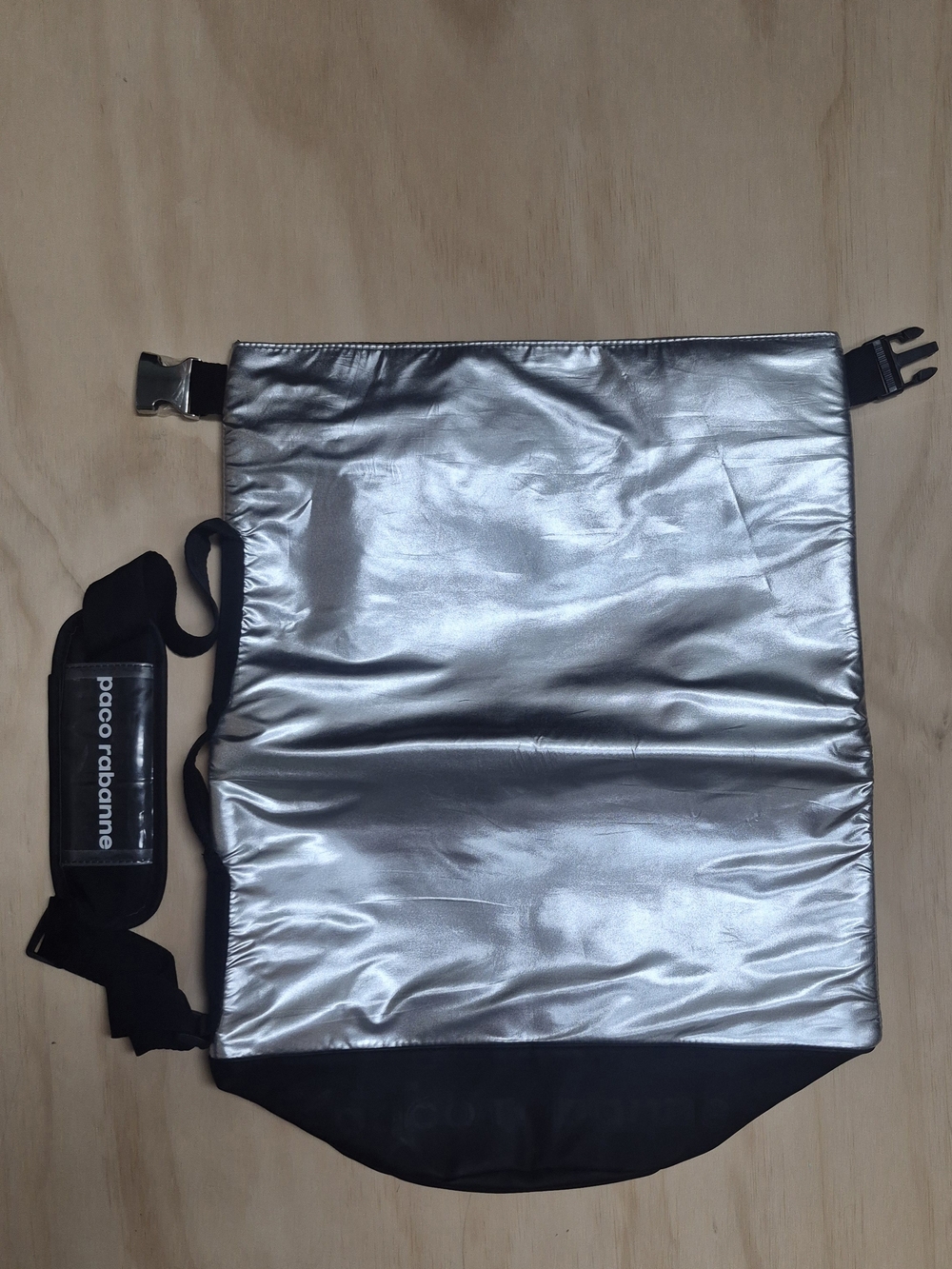 Paco Rabanne Silver Metallic Roll-Top Crossbody Bag